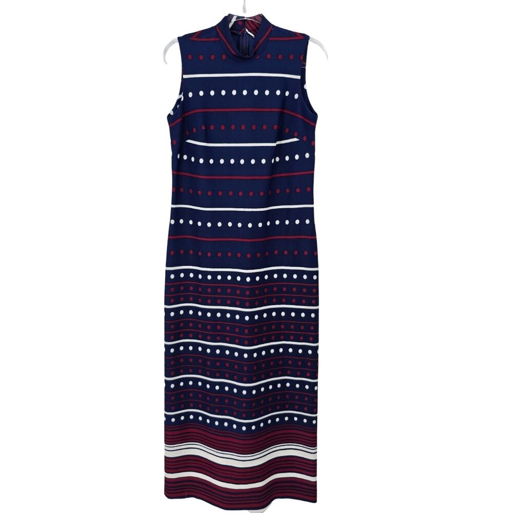 Vintage 60s Trends By Jerrie Lurie Mod Dot Stripe Maxi Dress Blue